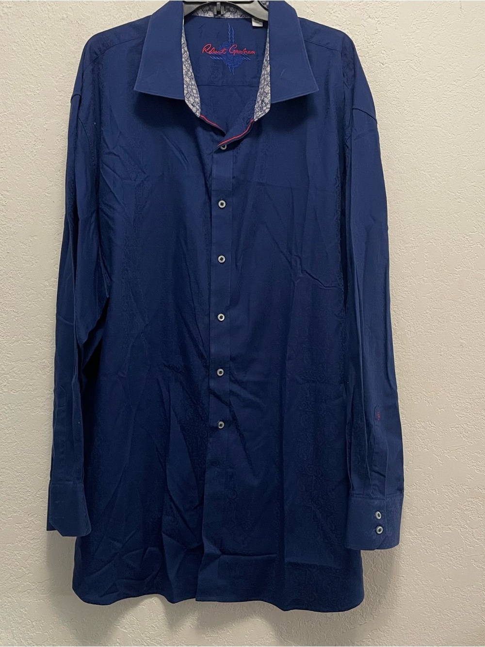 Robert Graham Shirt Men's Blue Long Sleeve Button Front Flip Cuff Cotton 4XL